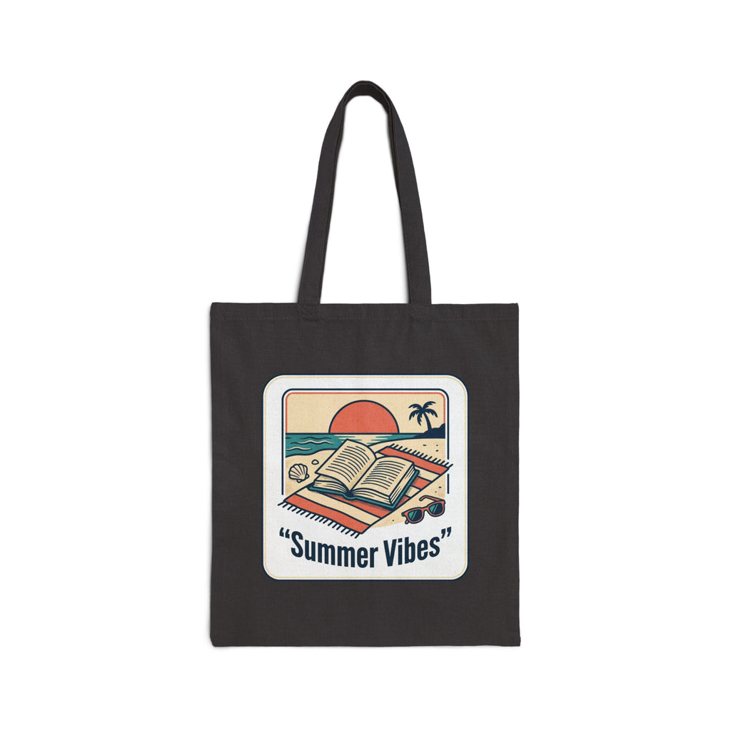 Sunny Beach Reads Tote, summer aesthetic coastal vibes, hand-drawn pastel canvas