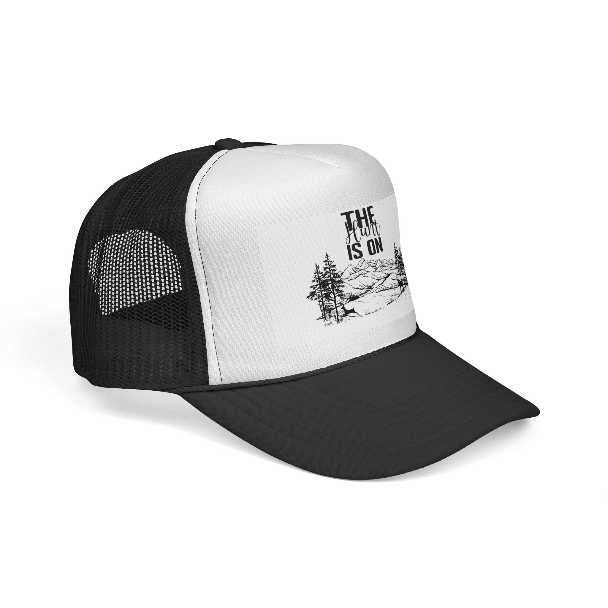 Trucker Cap — 'The Hunt Is On' Vintage Mountain Hunting Mesh Hat