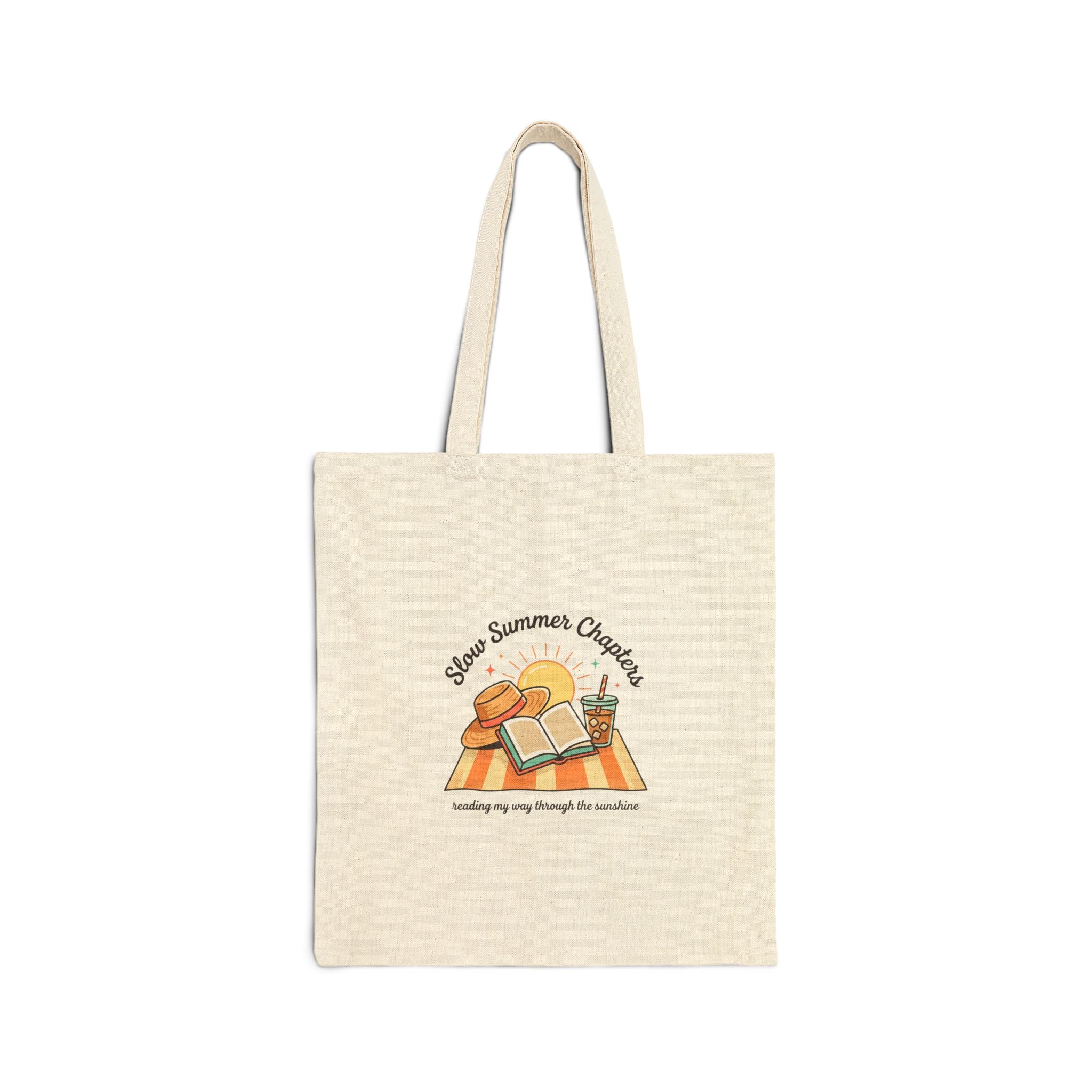 Sunny Beach Reads Tote, summer aesthetic coastal vibes, hand-drawn pastel canvas