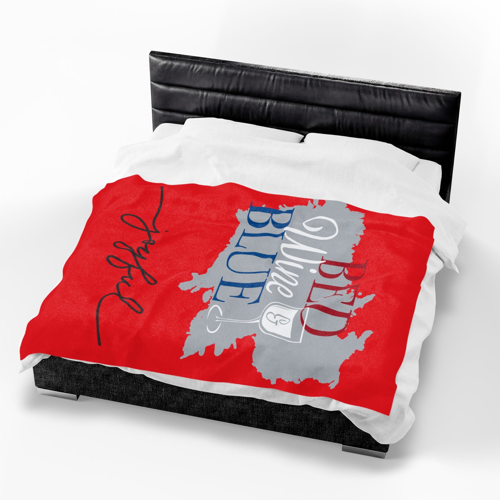Plush Blanket — "Red, White & Blue: Bed, Wine & Joyful" Soft Velveteen Throw