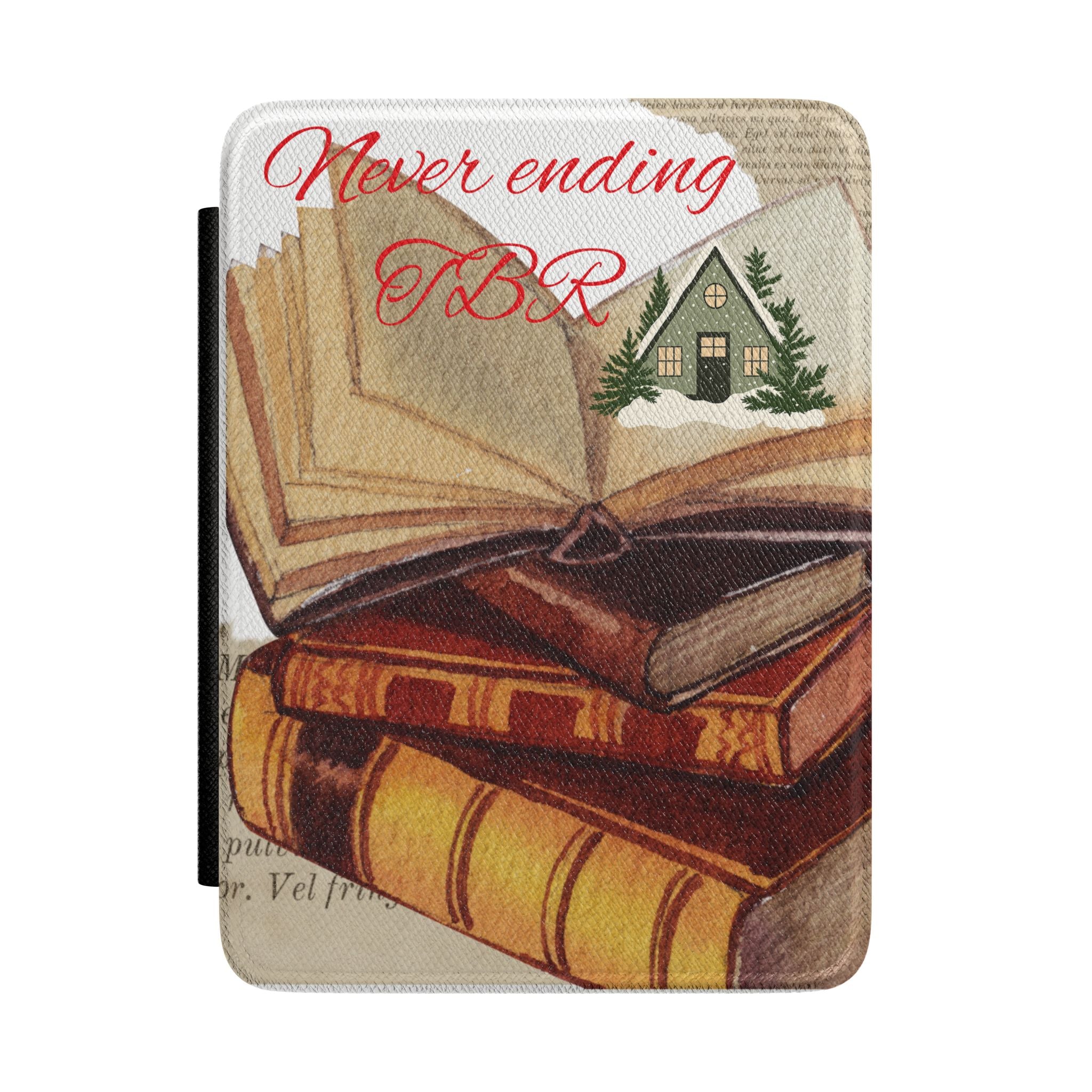 Kindle Case - "Never Ending TBR" Vintage Book Stack E-Reader Cover