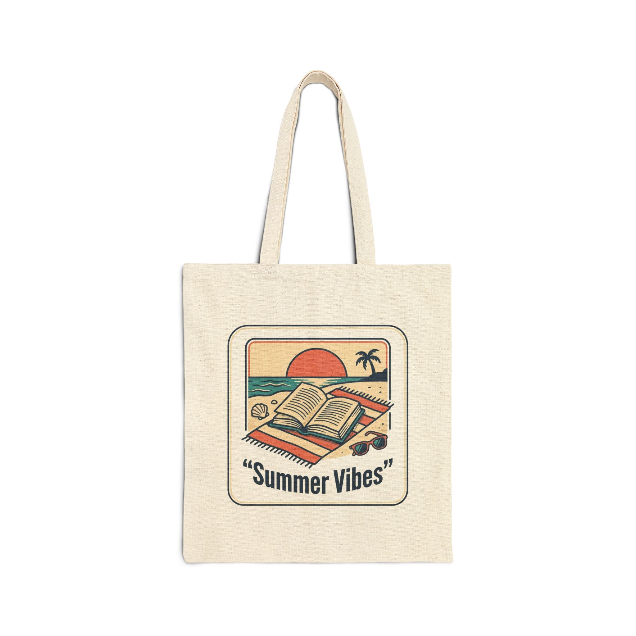 Sunny Beach Reads Tote, summer aesthetic coastal vibes, hand-drawn pastel canvas