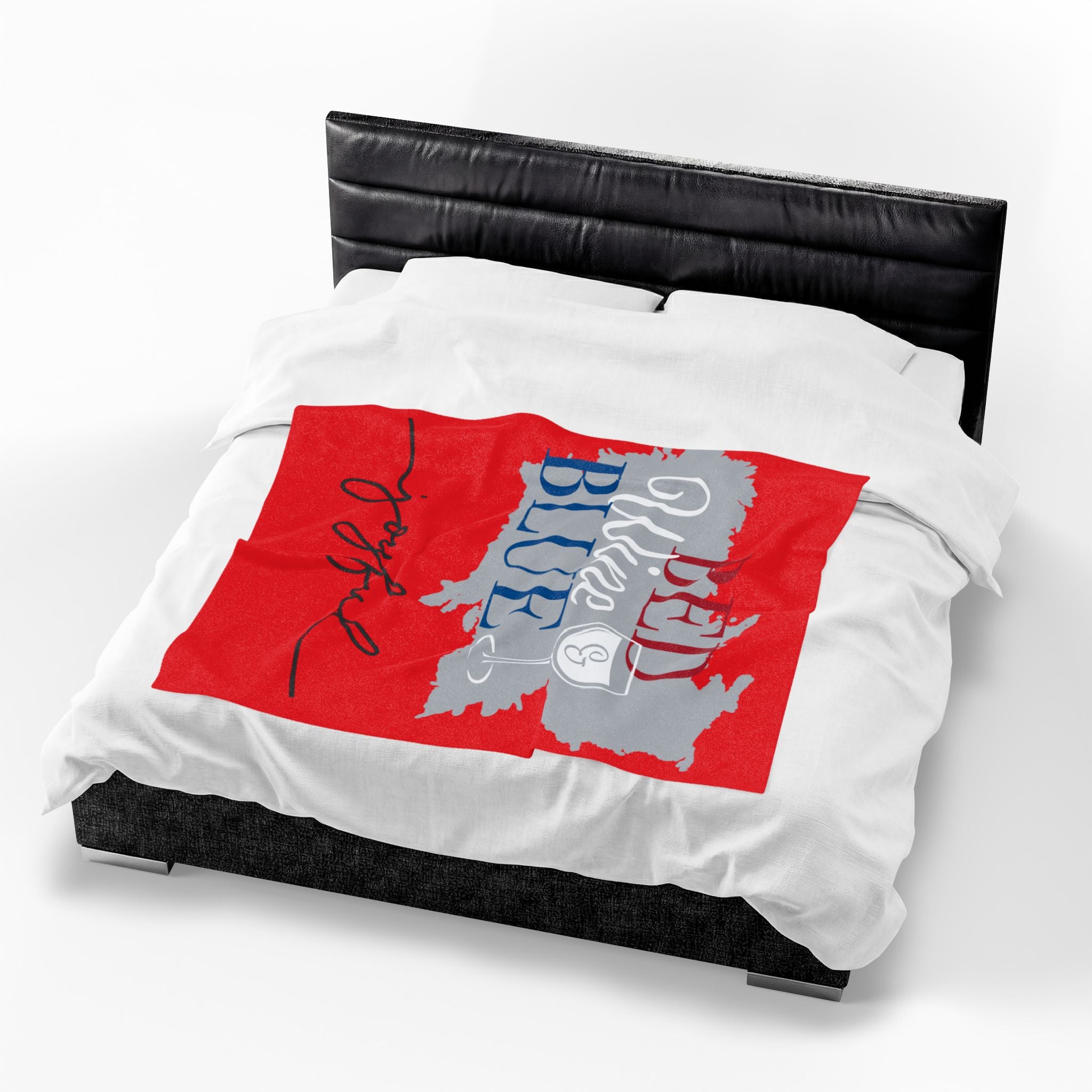 Plush Blanket — "Red, White & Blue: Bed, Wine & Joyful" Soft Velveteen Throw
