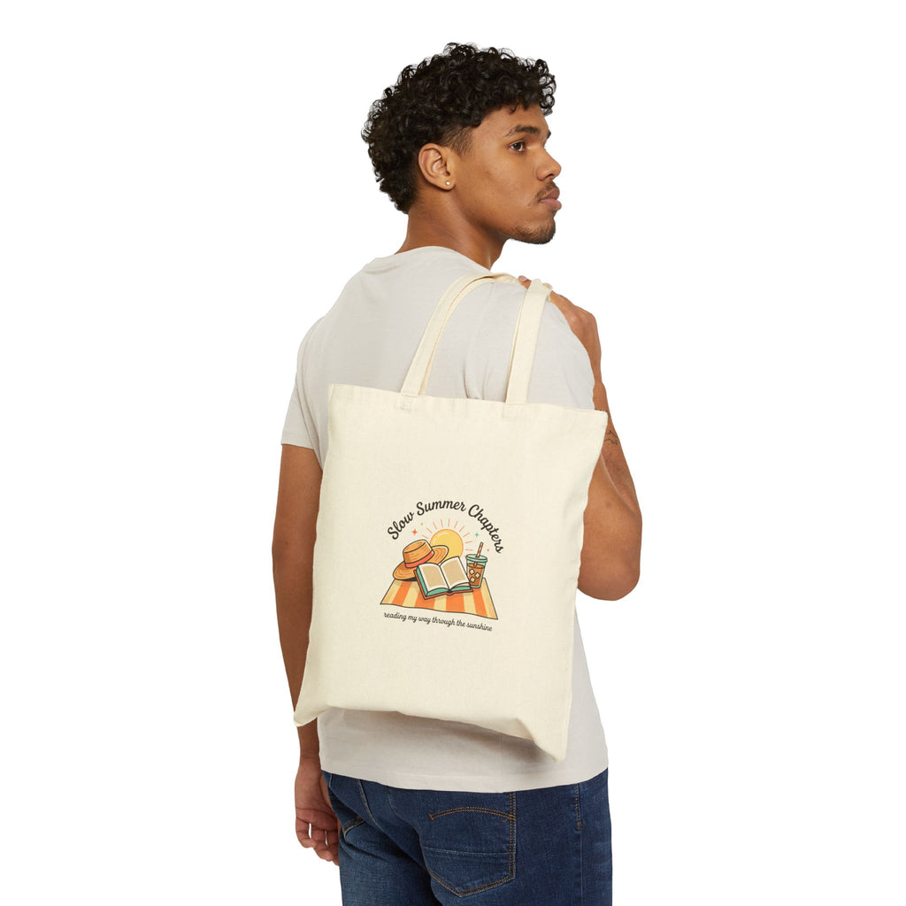Sunny Beach Reads Tote, summer aesthetic coastal vibes, hand-drawn pastel canvas