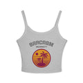 Sarcasm University Crop Tank Top — Retro Palm Beach Graphic Spaghetti Strap