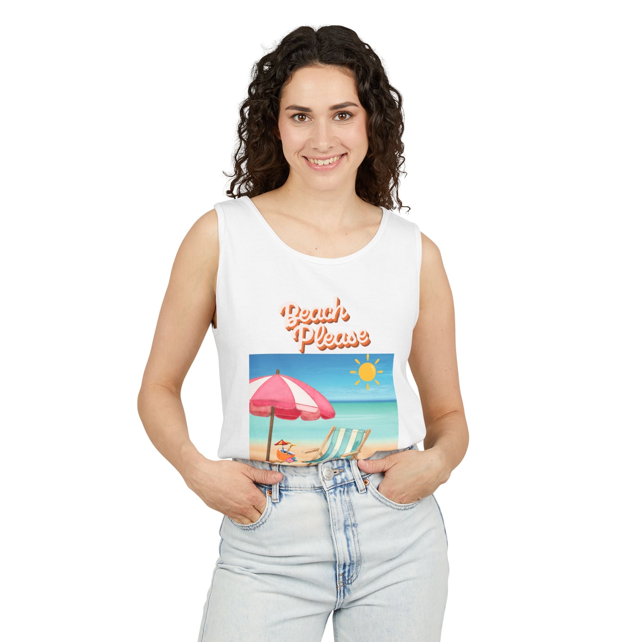 Beach Please Tank Top — Retro Summer Beach Scene
